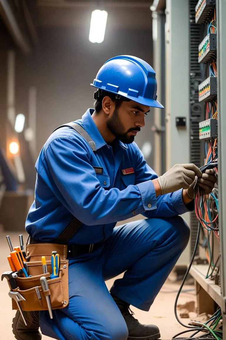 Electrician performing commercial electrical work