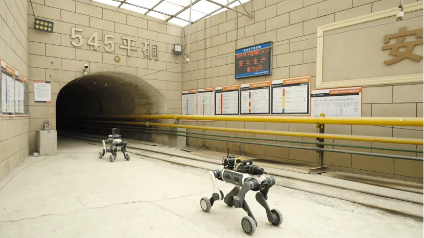 DEEP Robotics Lynx M20 wheel-legged robot in a mine tunnel